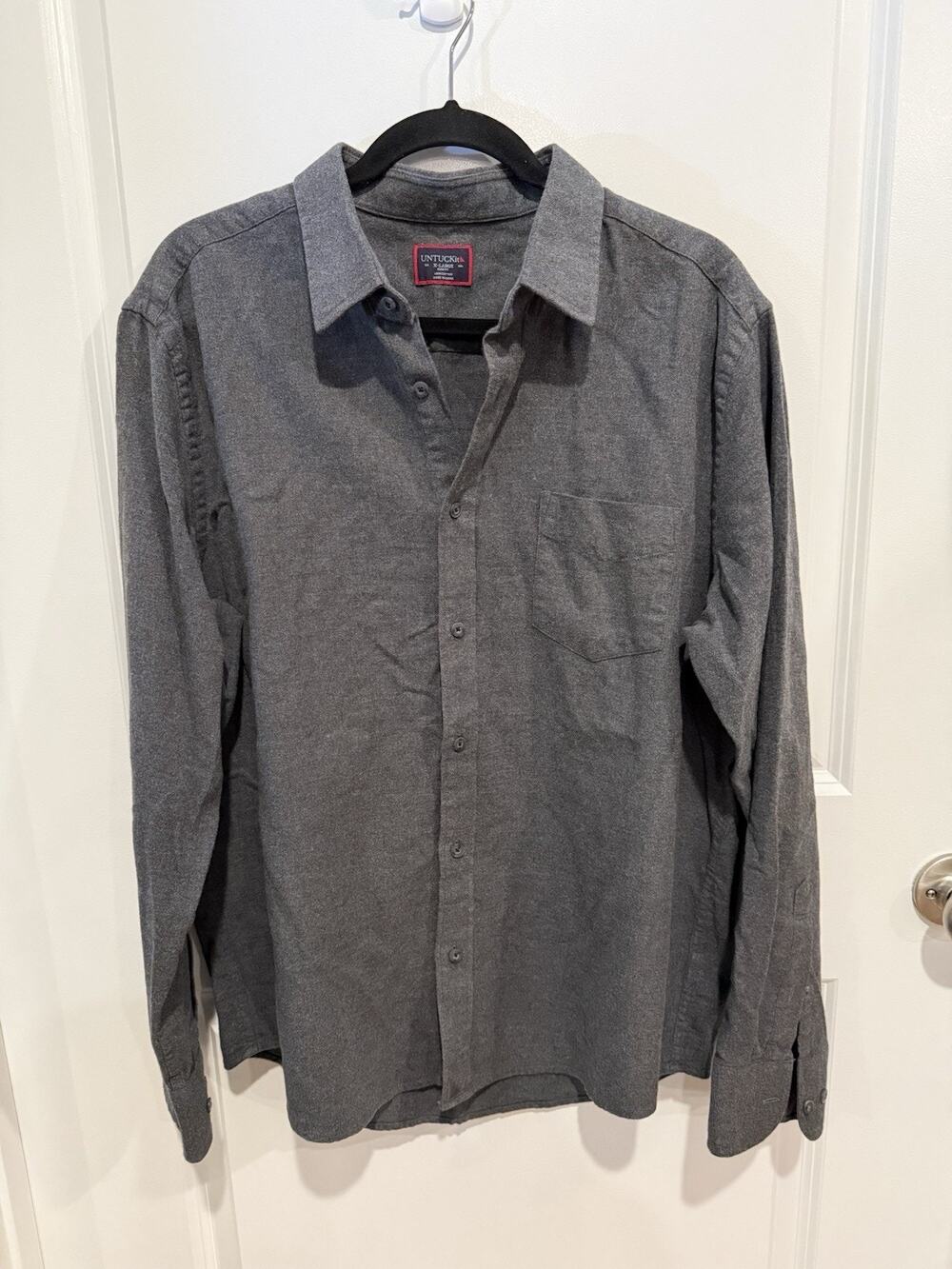 UNTUCKit Mens Shirt XL Gray Flat Terry Flannel Sherwood Slim Fit Casual Soft